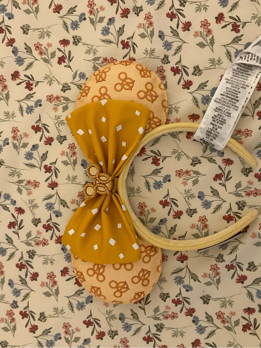 Disney Yellow & Peach Polka Bow Minnie Ear Headband